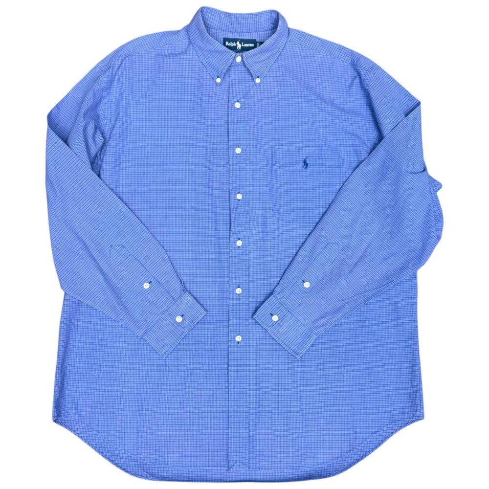Men's RALPH LAUREN “Blake” Long Sleeve Button-Down Blue Plaid Shirt- Size‎ XL